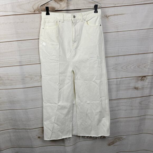 Madewell Tile White The Rilee Denim Front Slit Midi Skirt Size 27 - Picture 4 of 13
